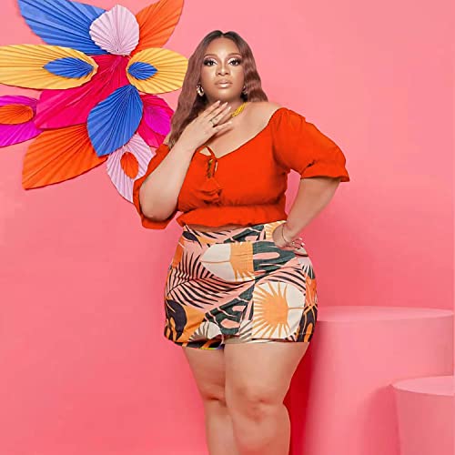 Image of Women Plus Size Skirt Two Piece Outfit Short Sleeve Off The Shoulder Crop Top shorts Dress Suit Set