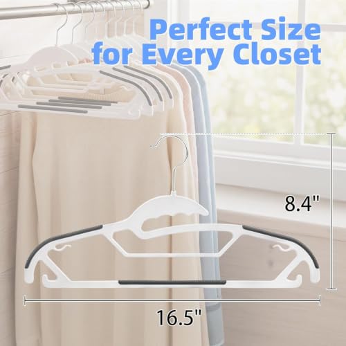 Image of 12 Pack Plastic Clothes Hangers, Non-Slip Slim Hangers with 360 Rotating Hook, Heavy Duty Space Saving Hangers for Shirts, Pants & Coats(White)