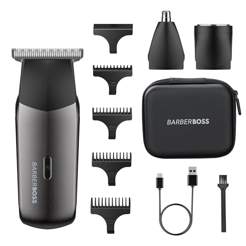 BarberBoss Afeitadora eléctrica 3 en 1 para hombre, kit de recortadora de viaje para hombres, recortadora de barba y cabello, recortadora de nariz y orejas (Polvo Metálico Para Pistola)