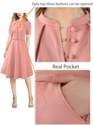 Image of VFSHOW Womens 2024 Business Work Office Pockets Belted Buttons Elegant Fit and Flare A-Line Dress
