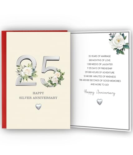 Bestmelo 25 Year Anniversary Card,25 Year Anniversary Card Gifts,25th Wedding Anniversary Day Gifts,Happy Silver Anniversary,8x5.3 Inches,Double-Sided