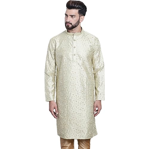 Image of SOJANYA (Since 1958 Men's Cotton Blend Navy Paisley Design only Long Kurta