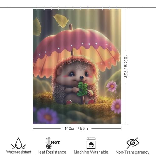 Rideau de douche hérisson mignon en polyester imperméable 140x183cm - 4