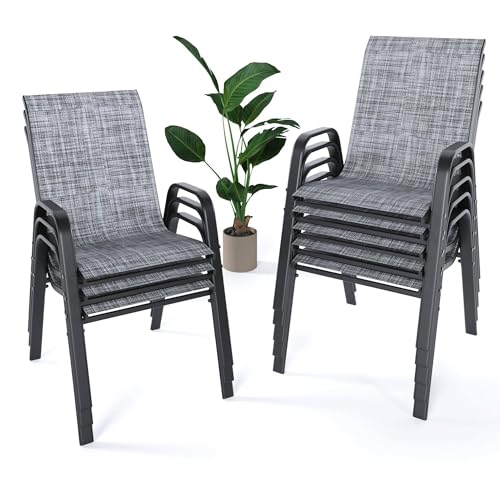 Image of Outdoor Patio Chairs Set of 8 Stackable Dining Chairs All-Weather Textilene Furniture Set for Pool Deck, Backyard, Garden