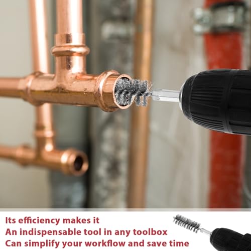 Image of 1 /2 inch 3 /4 inch 1 inch Copper Pipe Cleaner Set for Drill 9 Piece Multipurpose Clean Copper Pipes Tubes Include 6Pcs Stainless Steel Wire Bore Brush for Soldering Plumbers