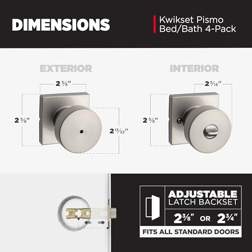 Image of Kwikset Pismo Interior Square Privacy Door Knob with Lock, Door Handle for Bathroom and Bedroom, Satin Nickel Keyless Push Button Lock Doorknob