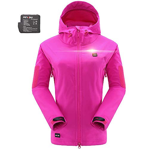 DEWBU Heated Jacket Outdoor Soft Shell Heating Clothing with 7.4V Battery Pack Rose