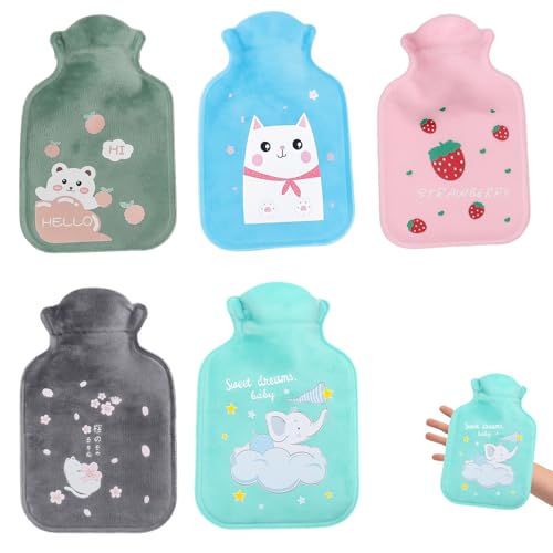 Mini Wärmflasche, 5er Set Kinderwärmflasche, Kleine Wärmflasche Für Kälte Tage, Baby wärmflasche Mit Niedlichen Motiven, 17 * 11 Cm Ideal Als...