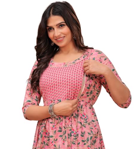 Image of Women's Pure Cotton All Over Printed Maternity Feeding Kurti | All Over Print Maternity Gown