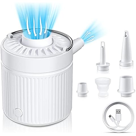 Portable Air Pump with 1600mAH Battery USB Rechargeable with Camping Light 5 Nozzles Air Pump-Quick Inflate Deflate for Air Mattress, Pool Toys, Floats, Air Bed, Swimming Ring, Vacuum Storage Bags Cover