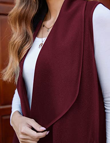 Soteer Women Lapel Sleeveless Vest Open Front Cardigan Sweater Vest With Pockets, Wine Red, M #TOP3