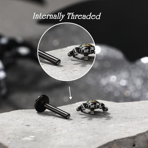 MeIighting 3PCS 16G Black Helix Earrings, 8 mm Internally Threaded Bat Cartilage Piercing Stainless Steel 316L, Halloween Pumpkin Spider Tragus Flat Back Lobe Stud For Women4