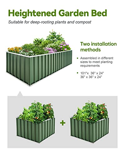 King Bird 101"X 36"X 24" Galvanized Raised Garden Bed 2 Installation Methods For Diy Outdoor Heightened Steel Metal Planter Kit Box For Deep-Rooted Vegetables, Flowers, Large Raised Bed Kit(Green) #TOP2