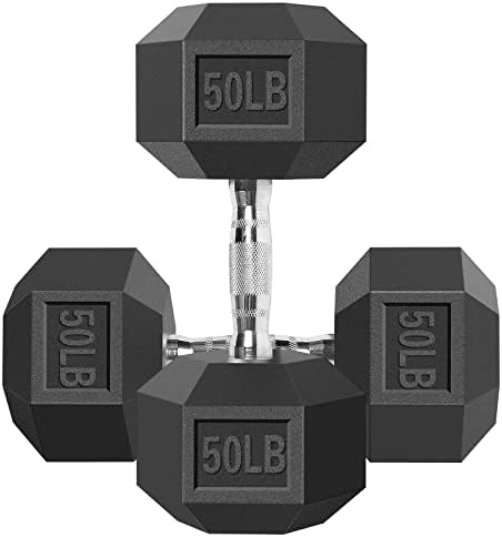 50LB Set of 2 Exercise & Fitness Dumbbell for Home Gym Weights Hand Hex Dumb Bells,Heavy Metal Grip Knurled Dumbbells,Durable Hex Rubber Heads,Featuring Ergonomic Chrome Hander