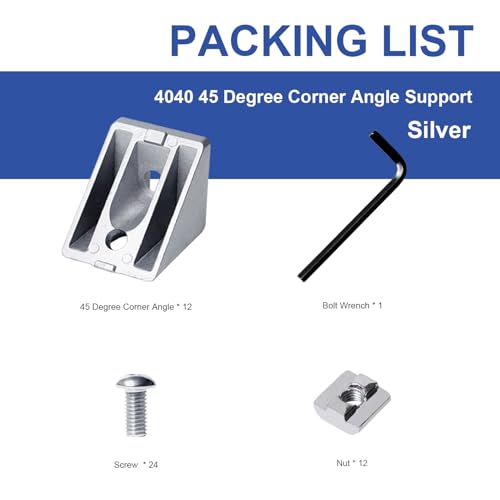 Image of 12pcs 4040 45 Degree Inside Corner Angle Support Bracket, 40x40 Aluminum Extrusion Connector Hardware Accessories T-Slot V-Slot Silver