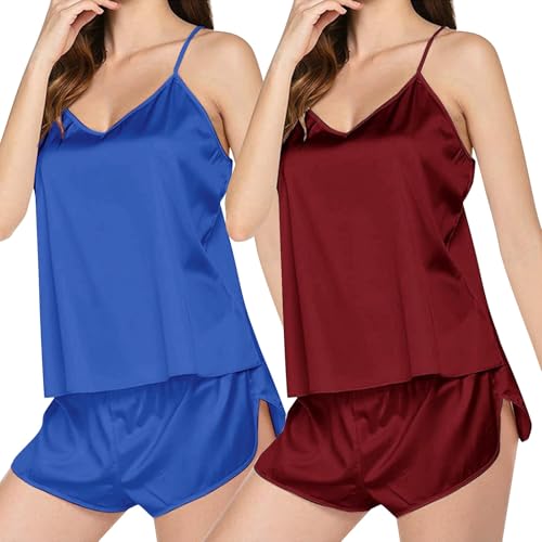 Pyjama boutonné pour femme en satin de soie ensemble short d'été