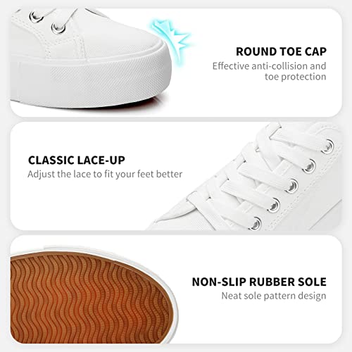 Women's Platform White Sneakers Low Top Canvas Sneakers Lace-Up Shoes Fashion Classic Casual Sneakers(White, Us10) #TOP3
