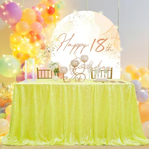 Image of B-COOL Sequin Tablecloth Iridescent Yellow Sparkly Elegant Drape Sequin Tablecloth 90x156 inches for Wedding Party Cake Dessert Events Christmas Decorations