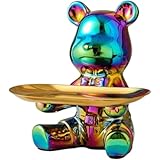 キーホルダーアクセサリートレイアクセサリートレイデスクトップアクセサリーストレージベアインテリアファッショントレイエントリーキーストレージ装飾アイテムシューズキャビネット装飾メッキ人形貯金箱ギフト (カラーです) [並行輸入品]