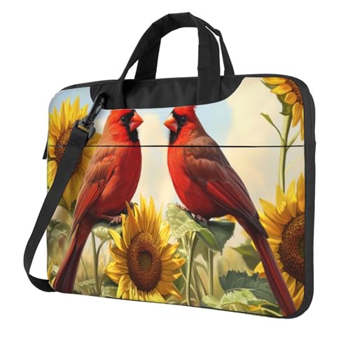 Housse ordinateur 15.6 pouces avec oiseaux rouges et tournesols sacoche pc portable rembourrée