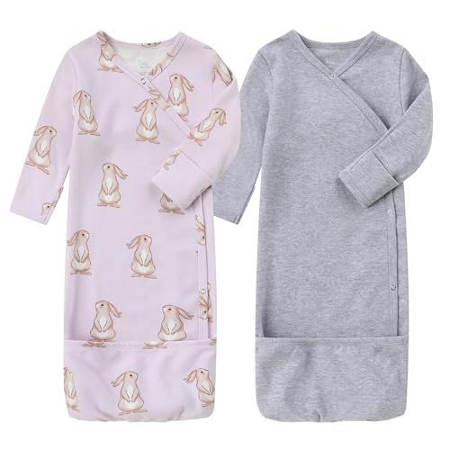 Image of O2 BABY 100% Organic Cotton Kimono Gown with Mittens & Fold-Over Pouch