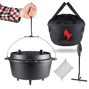 Ingebrande Dutch Oven Set [ca. 14 liter] – voor gezellige barbecue-avonturen – BBQ vuurpan gemaakt van massief dikwandig…