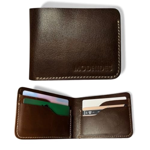 Image of Genuine Leather Wallet, Handcrafted Minimalist Bi-Fold, Premium Bovine Leather, Quick-Draw Card Pockets, Full-Length Cash Sleeve (Expresso Brown)