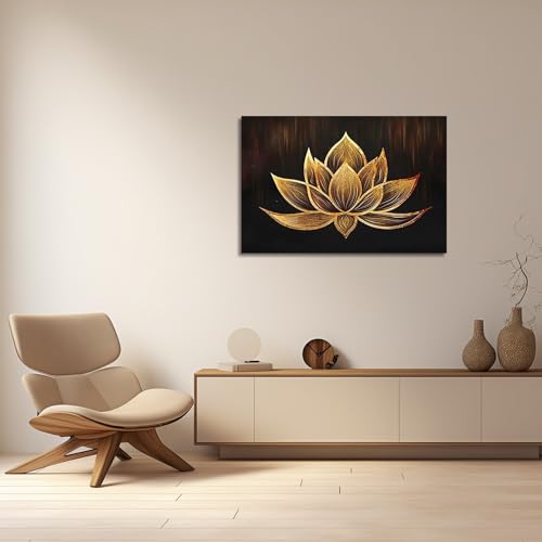 LZIMU Zen Canvas Wall Art Black and Gold Lotus Flower Bloom Picture Prints Abstract Floral Painting for Spa Meditation Room Decor Framed (Zen-3 - Image 4