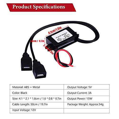 DC Converter 12V to 5V 3A 15W DC Buck Converter Module, DC to DC Reduced Voltage Regulator Car Power Converter Output Power Adapter (Double USB Interface) - Thumbnail 5