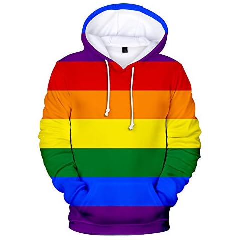 APHT LGBT Gay Sweater Coat Sweatshirt Tee Rainbow Pullover Long Sleeve Hooded Sweatshirt Tops Outwear Handsome for Men Women Cover