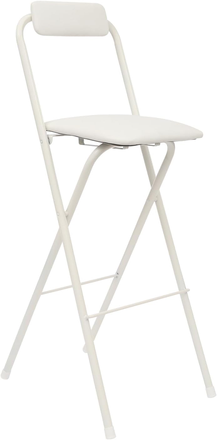 1 Pcs Folding Bar Stool with Back, Portable Counter Height Seat, Counter Height Foldable Stool with Leathe Padded for Kitchen Island Shop Cafe Dining Room (White)