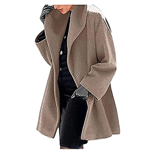Vinterkappor för kvinnor trenchjacka i ull damer varm smal lång ytterrock ytterkläder (Khaki, M)