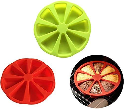 OUKEYI 2 Pcs Baking Molds Triangle 8 Cavity Silicone Scones Pan Silicone Portion Cake Mold,Triangle Cake Pan,Soap Mould Pizza Slices Scone Baking Pan（ Red and green ）