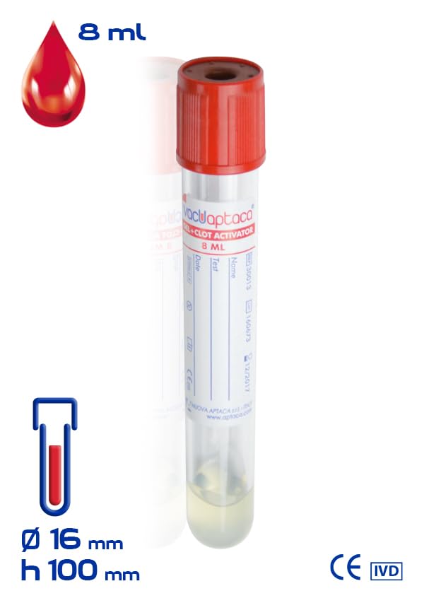 Provetta siero sottovuoto 8 ml con gel + acceleratore 16x100 mm confezione da 100 pezzi