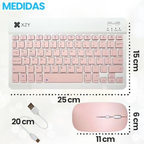 Kit Teclado E Mouse Sem Fio Bluetooth Colorido Compativel com Tablet Computador Ipad (Rosa)
