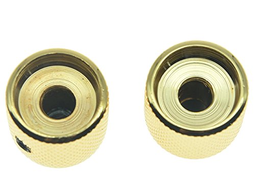 Kaish Set Of 2 Black Pearl Top Guitar Dome Knobs With Set Screw For Tele Guitars Black Pearl Cap Bass Gold Knobs #TOP2