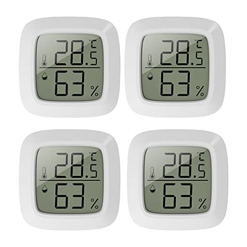 Delamiya 4 Stück Mini Thermometer Innen, Thermometer Hygrometer Innen, Raumthermometer mit 10s Fast Refresh Mini LCD Heimthermometer für kinderzimmer, Arbeitszimmer, Schlafzimmer, Gewächshaus Cover