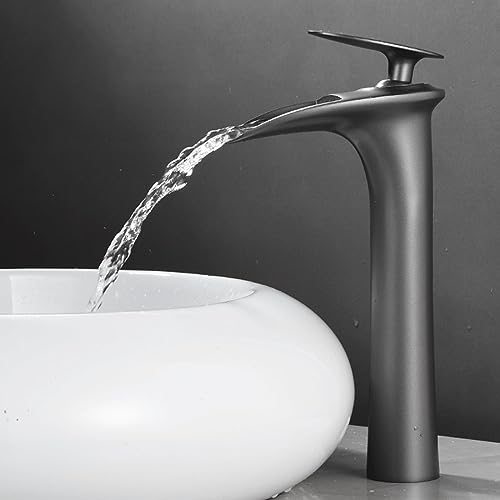 Robinets pour lavabo anti-éclaboussures avec mitigeur cascade gris