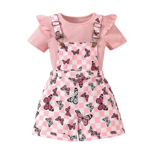 Generisch Chándal para niña 152, conjunto de camiseta de punto y mono con estampado de mariposas, traje casual de primavera y verano para 2 – 7 años, conjunto de ropa para niña 68, Rosa., 5 6 años