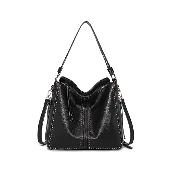 Montana West Large Hobo Handbag for Women Studded Leather Shoulder Bag Crossbody Purse With Tassel MWC-1001BK