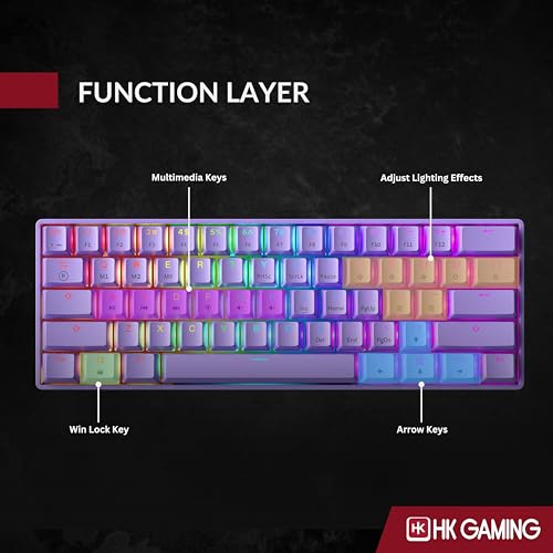 Image of HK GAMING GK61 60% v3 | Hotswap Mechanical Gaming Keyboard | 61 Keys Multi Color RGB LED Backlit for PC /Mac Gamer | US Layout (Lavender, Gateron Optical Red)