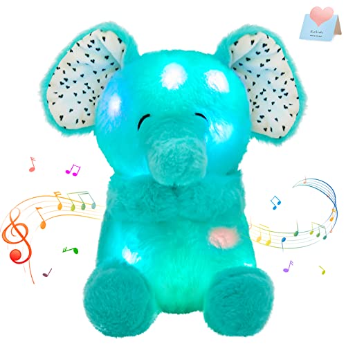 Houwsbaby Led Musical Stuffed Animal Elephant Floppy Singing Light Up Adorable Plush Toy Lullaby Animated Soothe Birthday For Toddlers, Green, 10.5'' #TOP6