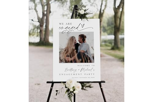 Engagement Party Welcome Sign Template We Are Engaged Minimalist Photo Welcome Poster Modern Engagement Sign Printable, Engaged Sign, 12" X 18" (Small), 27" (Medium), 36" (Large), Plastic, Modern, Pole Mount, Weather