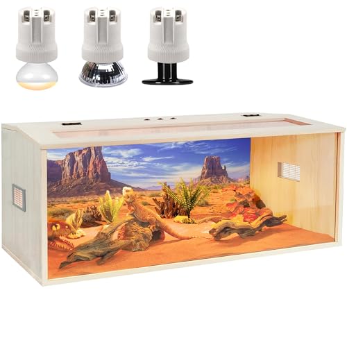 Prolee Reptile Terrarium, Lizard Tank Up to 68 Gallons, Bearded Dragon Tank with Roof Door, Snake Tank with Built-in Lamp Fixture and Switch (68 Gallon, 48' Long, Openable Wood Roof)