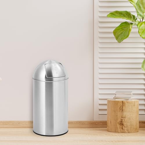 Image of Garvee Cylindrical Commercial Trash Can, 13 gal /50 L Fingerprint-Proof Stainless Steel Garbage Can with Push Lid, Heavy Duty Tall Waste Bin with Removable Inner Bucket for Outdoor, Commercial Use