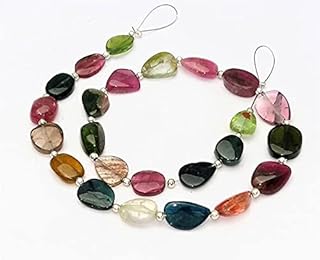 Superb Very Nice Quality Natural Multi Tourmaline Slices,Smooth Nuggets,Drilled Gemstone,7x8 mm - 9x12 mm,11.5" Strand,71 ct. [E1287]