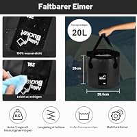 Flintronic Faltbarer Eimer Outdoor Faltschüssel 20L, Platzsparend Outdoor Falteimer, Faltbarer Fischeimer, Aus Langlebigem Planen Gewebe, Als Sandkasten Camping Eimer, Spülschüssel, Schwarz – Ansicht 3