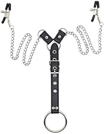 Men's Nipple Clamps with Rings Chains Adjustable SM Fetish Bondage Stimulator Sex Toy Couples Men and Women Flirt Nipple Stimulation