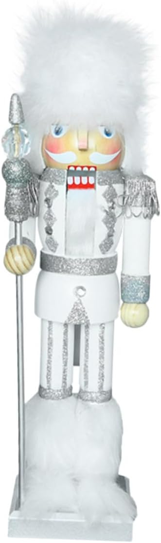 Christmas Nutcracker Figurine Wooden 35cm White Nutcracker Ornament Christmas Tabletop Decor Holiday Home Party Decoration
