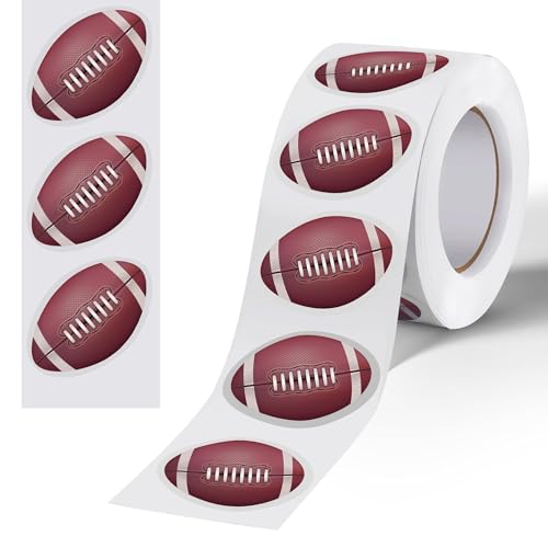 Fovths 500 Pieces Football Stickers Roll Sports Ball Self-Adhesive Sticker Labels for Water Bottles Scrapbooks Envelope Gift Bag Seal Sports Theme Party Favors Supplies